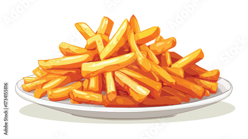 Delicious Crunchy French Fries Plate Flat Vector Style Image