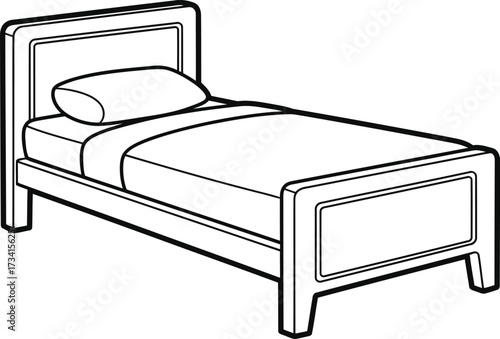 Simple line drawing of a single bed with pillow and blanket for coloring fun isolated on transparent background line art illustration for coloring book
