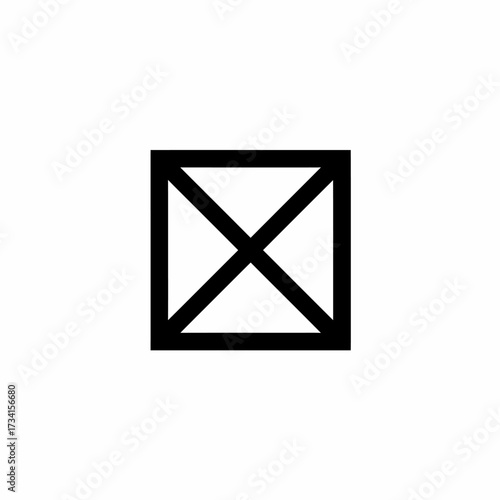 Monochrome graphic symbol of a square with a cross mark inside