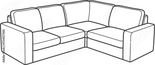 Line drawing of a comfortable sectional sofa for coloring book fun and home decor design isolated on transparent background , line art illustration for children's simple coloring book

