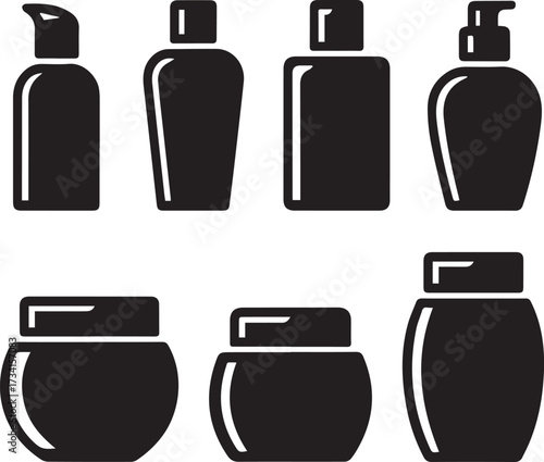 Cosmetic bottle mockup silhouettes collection elegant skincare packaging design elements