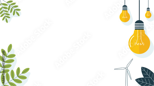 Modern Minimalist Illustration of Light Bulbs and Leaves