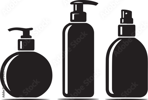 Cosmetic bottle mockup silhouettes set for skincare product design presentation