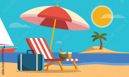 Summer Vacation Beach Trip Seascape Paradise Tropical Relaxing Holiday Tourism Vector