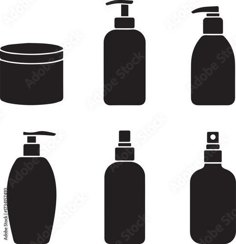 Cosmetic packaging silhouettes collection various beauty product bottles and jar mockups
