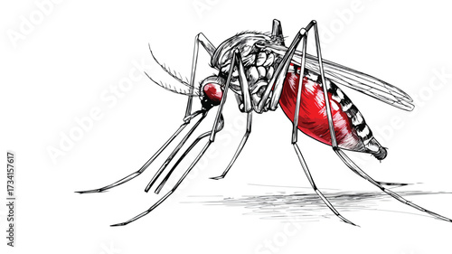 Detailed Vector Illustration of Mosquito Sucking
