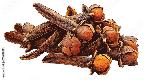 Elegant Dried Cloves Lined Vector Illustration for Culinary Design
