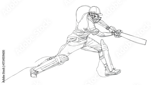 Elegant Continuous Line Art of Cricket Batting Pose