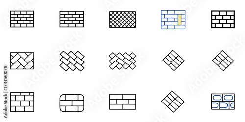 Diverse brick and paver patterns showcased in clean, modern icons perfect for construction, design, and architectural projects seeking visual clarity and style