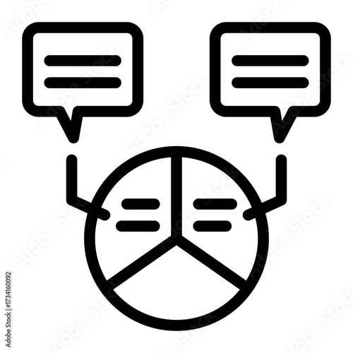 A minimalist pie-chart line icon for analytic breakdowns, market-share visuals, and growth comparisons.