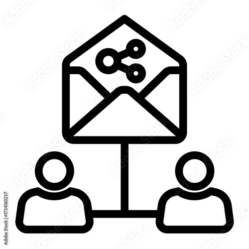 Envelope outline signaling email communication, inbox items, and newsletter distribution.