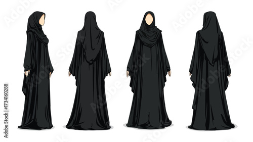 Elegant Muslim Woman Standing in Abaya Vector Illustration