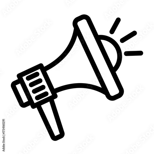 Speaker/megaphone outline designed for announcements, promotional broadcasts, and outreach.