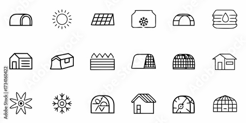 Explore sustainable living and climate control with these eco-friendly housing icons, perfect for designing educational resources and promoting environmental awareness