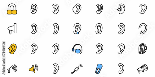 Hearing Health Icons Emphasizing Communication and Sound, Perfect for Audiology Clinics and Hearing Aid Companies, Originally a Scalable Vector Graphic