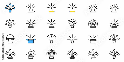 Versatile Icons of Garden Sprinklers for Irrigation Systems, Water Conservation, and Sustainable Landscaping Solutions, Ideal for Agricultural and Residential Use