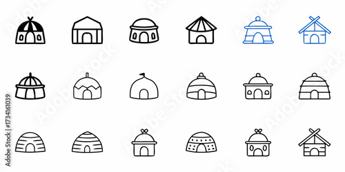 Diverse collection of charming hand-drawn traditional huts and dwellings showcasing unique architectural styles and cultural heritage for creative projects