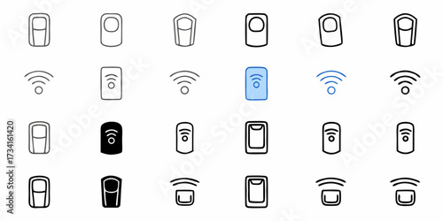 Collection of sleek, modern icons representing smart home devices and wireless connectivity, perfect for tech innovation and digital solutions