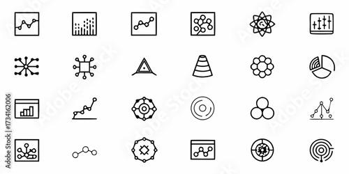 Dynamic set of business and data icons representing data science, analytics, and technology, perfect for infographics or presentations, originally a scalable vector graphic