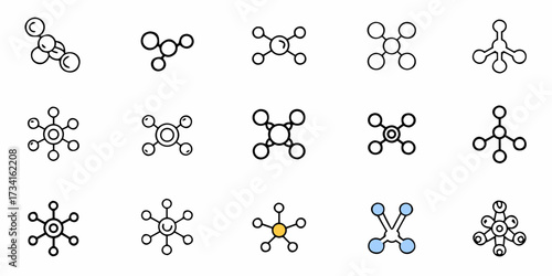 Explore chemical structures and scientific models with this set of molecule icons, perfect for educational material, diagrams, and science-themed designs