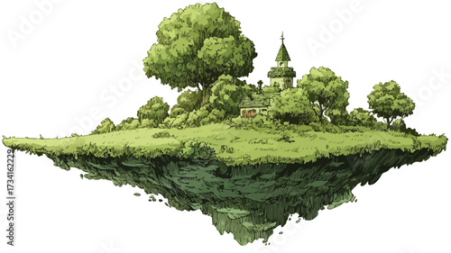 Serene Floating Green Island Vector Illustration for Creative Projects