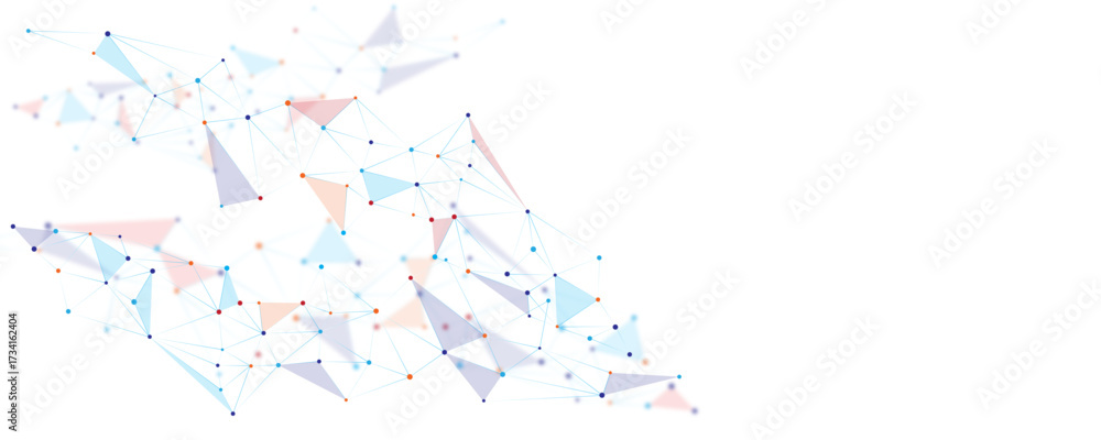 Obraz premium Abstract colorful polygon connection mesh futuristic communication technology concept dots lines connect network design on transparent background. 