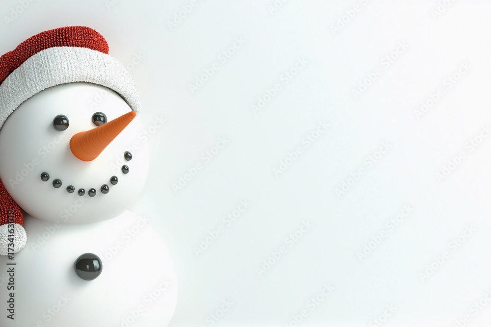 Obraz premium Snowman levitating in a snowy landscape with a red scarf and cheerful expression