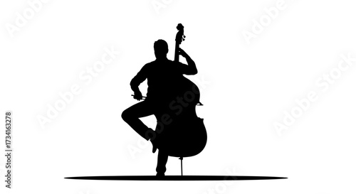 Dynamic silhouette of a musician playing the double bass with intense focus and passion