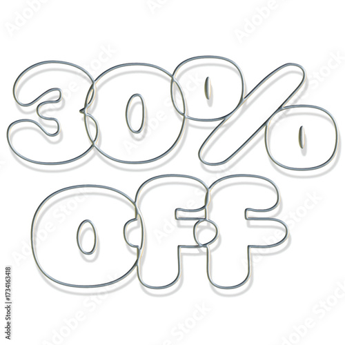 3D Metallic 30 Percent Off Text Design for Discount and Sale Promotion Illustration