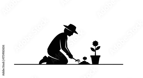 Dedicated gardener tending to vibrant plants in a peaceful outdoor setting, fostering growth