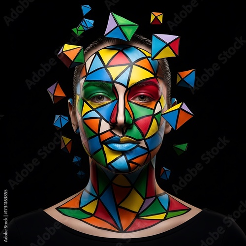Colorful Geometric Face Art Design.