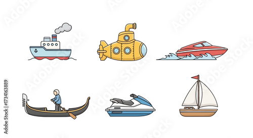 Vector art of collection of watercraft