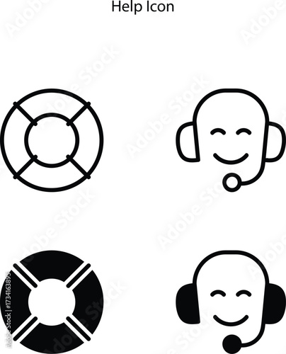 Help line icon set in outline and glyph style. Containing the call and ring buoy icon.