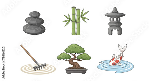 Vector art of japanese garden elements