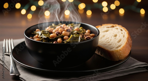 Steaming Black-Eyed Peas and Collard Greens for New Year's Luck and Wealth