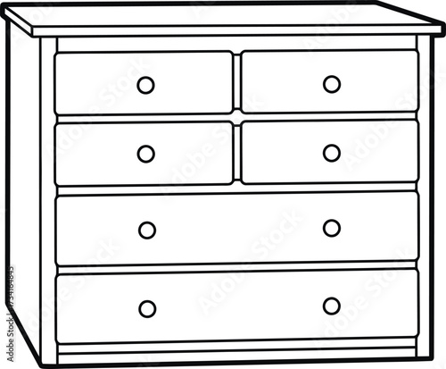 Simple line art dresser with multiple drawers for coloring book fun and creativity isolated on transparent background line art illustration for coloring book
