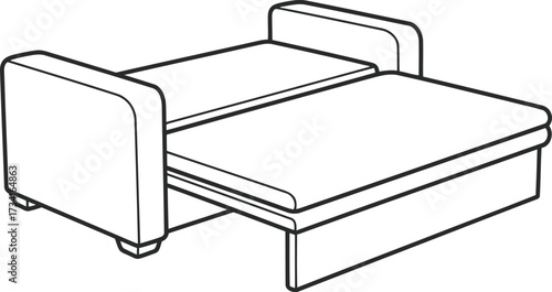 Convertible sofa bed line art for coloring book fun and relaxation for all ages isolated on transparent background , line art illustration for children's simple coloring book
