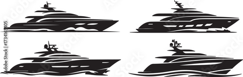 Yacht Silhouette Vector Collection Ship Icon. Modern Watercraft Illustration Isolated.