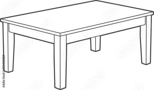 Simple rectangular coffee table coloring page outline design for kids and adults isolated on transparent background , line art illustration for children's simple coloring book
