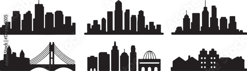 City Skyline Silhouette Architecture Building Urban Landscape Vector Art