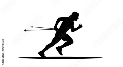 Dynamic silhouette of a runner training with poles for speed and endurance, pushing limits.