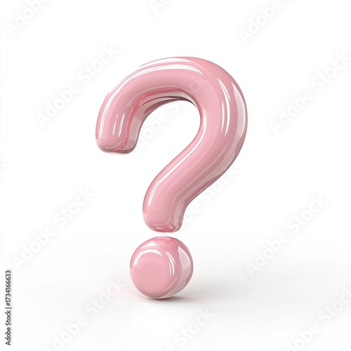 A soft pink question mark, 3D rendered, isolated on white