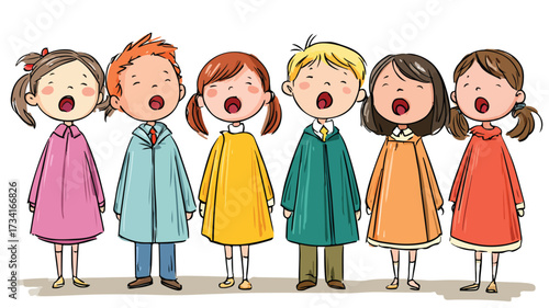 Children Singing in Choir on Stage Vector Illustration