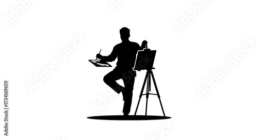 Artist creating masterpiece with passion, brush in hand, easel ready for inspiration