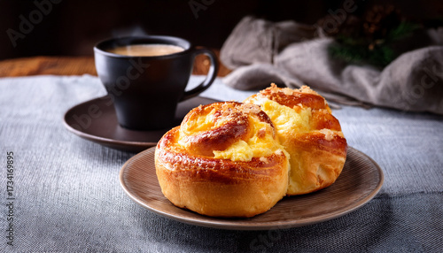 Sweet And Tasty Cheese Yeast Bun Served With Coffee