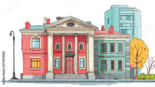 High Street Bank Cartoon Vector Illustration