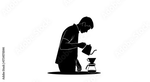 Skilled barista meticulously brews fresh coffee using pour-over method for perfect cup