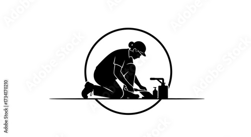 Skilled worker meticulously crafting with tools and supplies in a focused, professional setting