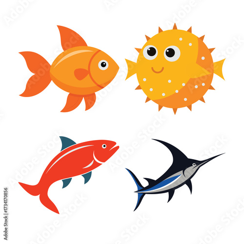 Colorful Cartoon Fish Sea Animal Collection