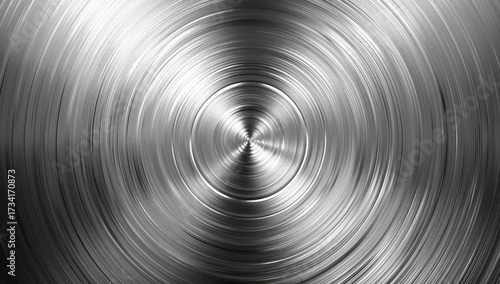 Concentric circular brushed metal texture, radiating from a central point, exhibiting a gradient of light and shadow